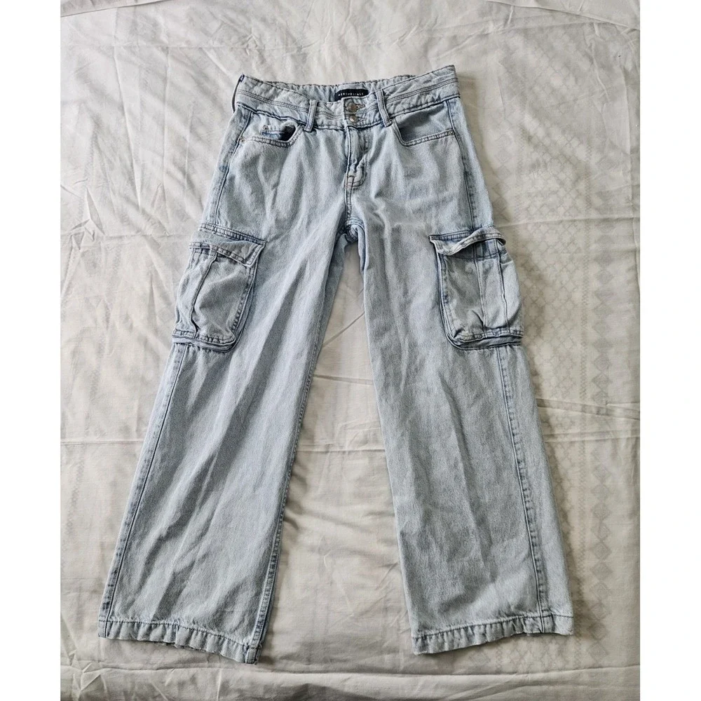 Aeropostale Jeans Womens 2S‎ Baggy Wide Leg Cargo Light Wash